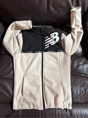 New Balance Beige and Black Fleece Zip-Up Jacket